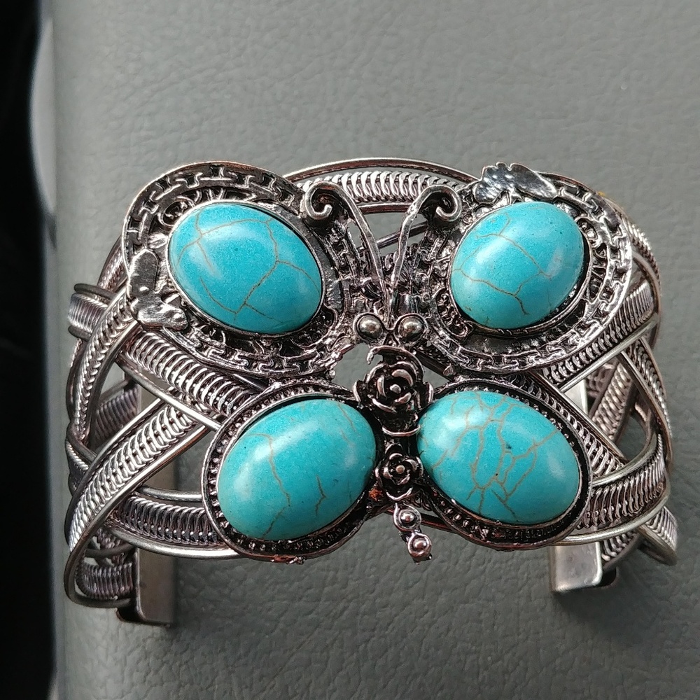 Ladies butterfly turquoise adjustable bracelet